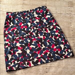 Talbots Floral Leaf-Print Pencil Skirt in Navy, Red, Black and White